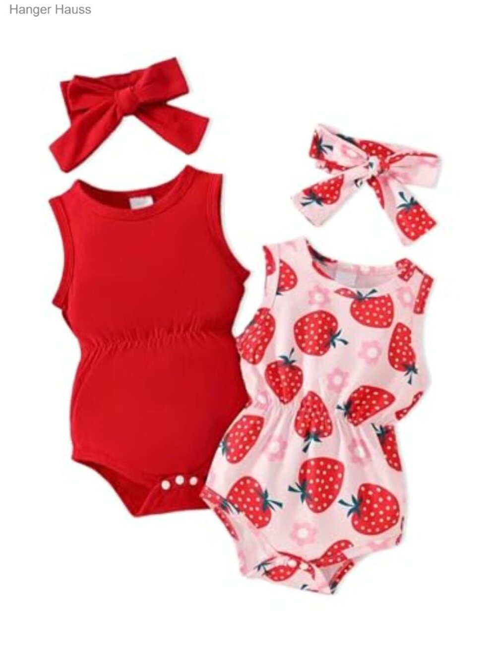Baby Girl Rompers 4pc Set Sleeveless Snap Closure Cotton Blend Newborn Infant